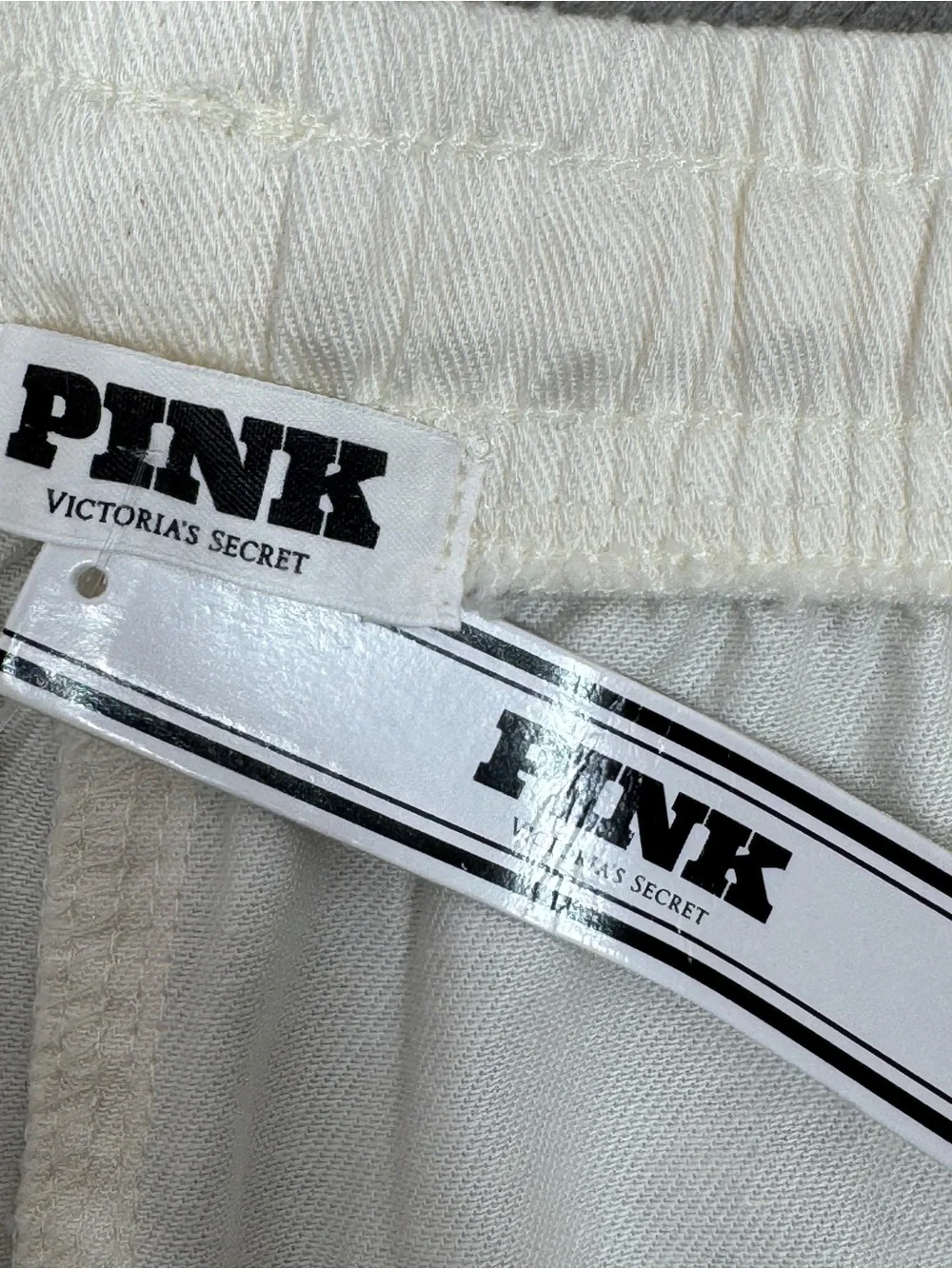 Pink by‎ Victorias Secret Retro Logo Athleisure Jogger Shorts Cream Pink Large
